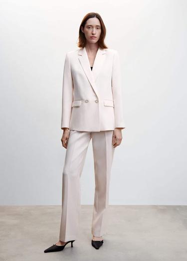  Mango Kadın Düğmeli Kumaş Blazer Ceket Ten Rengi