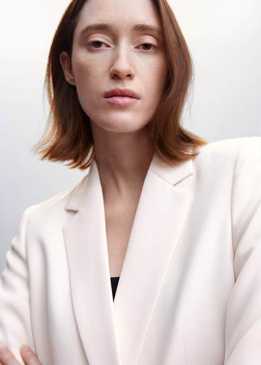  Mango Kadın Düğmeli Kumaş Blazer Ceket Ten Rengi