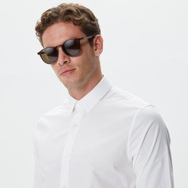  Calvin Klein Chest Logo Slim Stretch Erkek Beyaz Gömlek