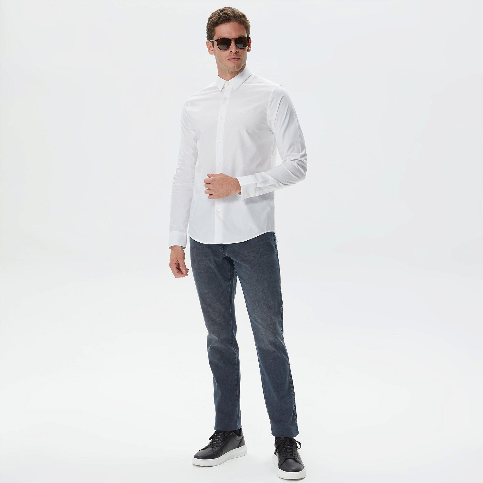 Calvin Klein Chest Logo Slim Stretch Erkek Beyaz Gömlek