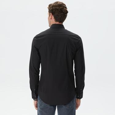  Calvin Klein Chest Logo Slim Stretch Erkek Siyah Gömlek