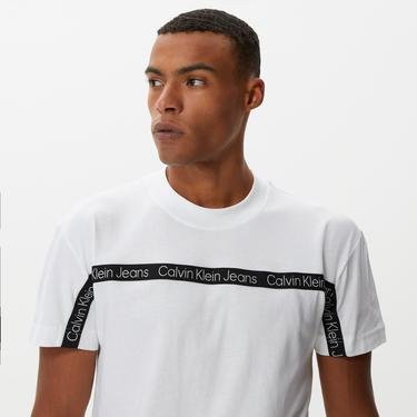  Calvin Klein Logo Tape Beyaz Erkek T-Shirt
