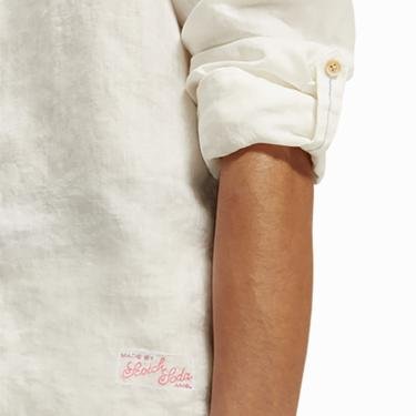  Scotch & Soda Linen with Sleeve Roll-up Erkek Beyaz Gömlek