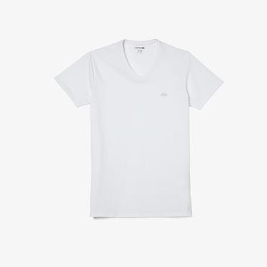  Lacoste Slim Fit V Yaka Beyaz T-Shirt