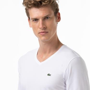  Lacoste Erkek Regular Fit Uzun Kollu V Yaka Beyaz T-Shirt