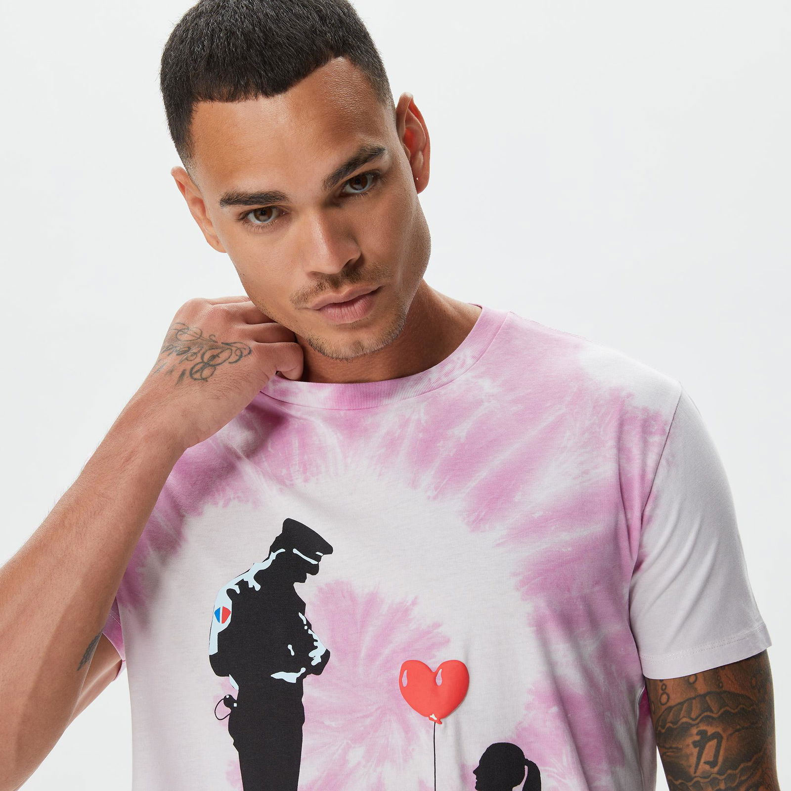 Guess Police Love Balloon Erkek Pembe T-Shirt