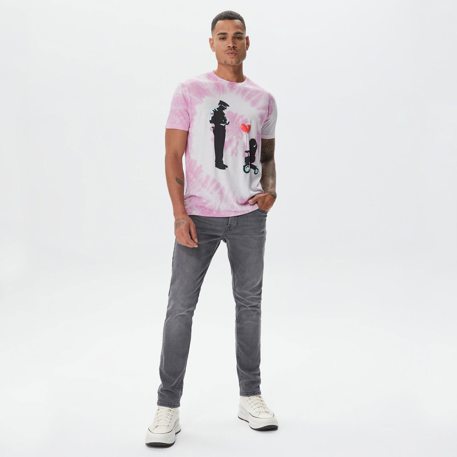 Guess Police Love Balloon Erkek Pembe T-Shirt