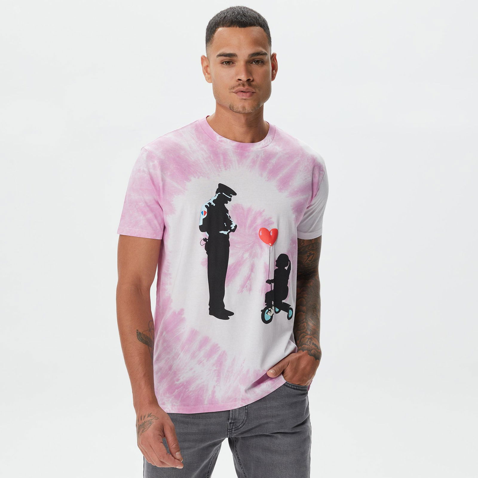 Guess Police Love Balloon Erkek Pembe T-Shirt
