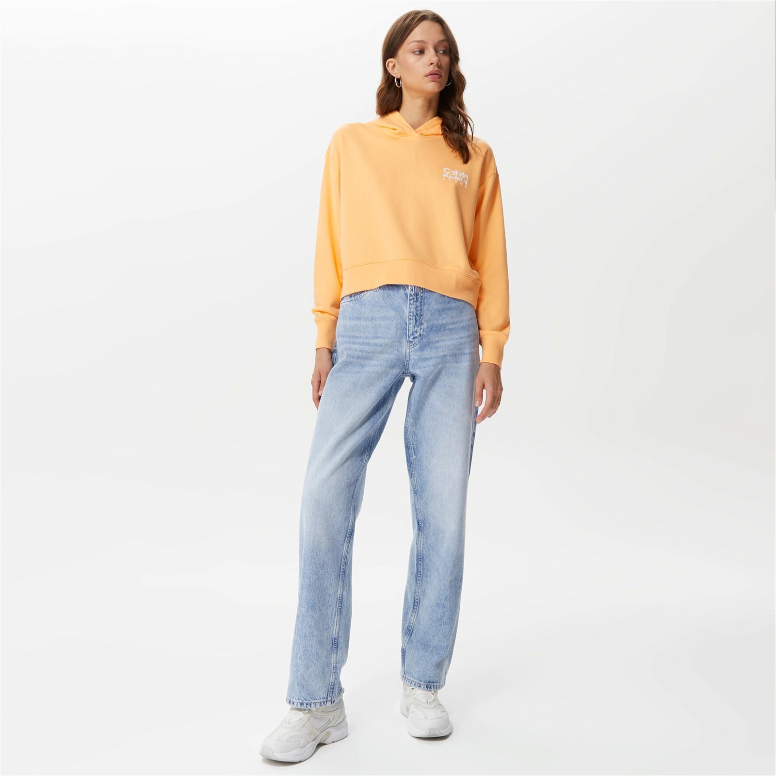 Calvin Klein Colorful Artwork Cropped Açık Turuncu Kadın Sweatshirt