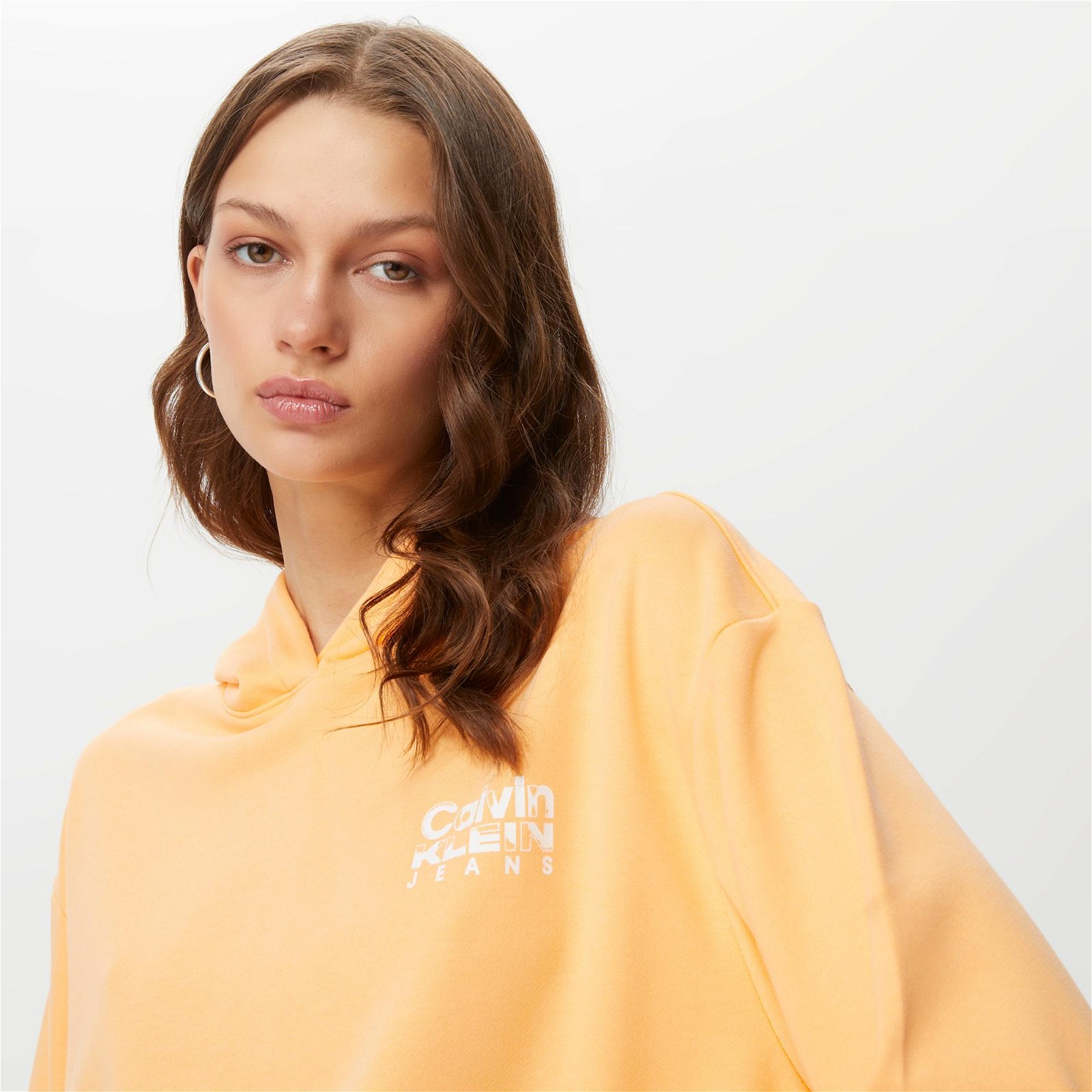 Calvin Klein Colorful Artwork Cropped Açık Turuncu Kadın Sweatshirt