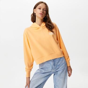  Calvin Klein Colorful Artwork Cropped Açık Turuncu Kadın Sweatshirt
