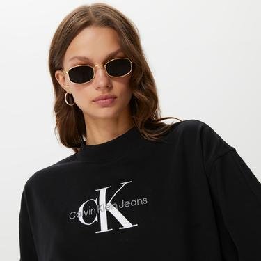  Calvin Klein Monologo Embroidery Siyah Kadın T-Shirt