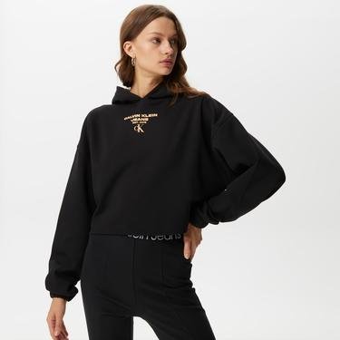  Calvin Klein Gathered Hem Cropped Siyah Kadın Sweatshirt