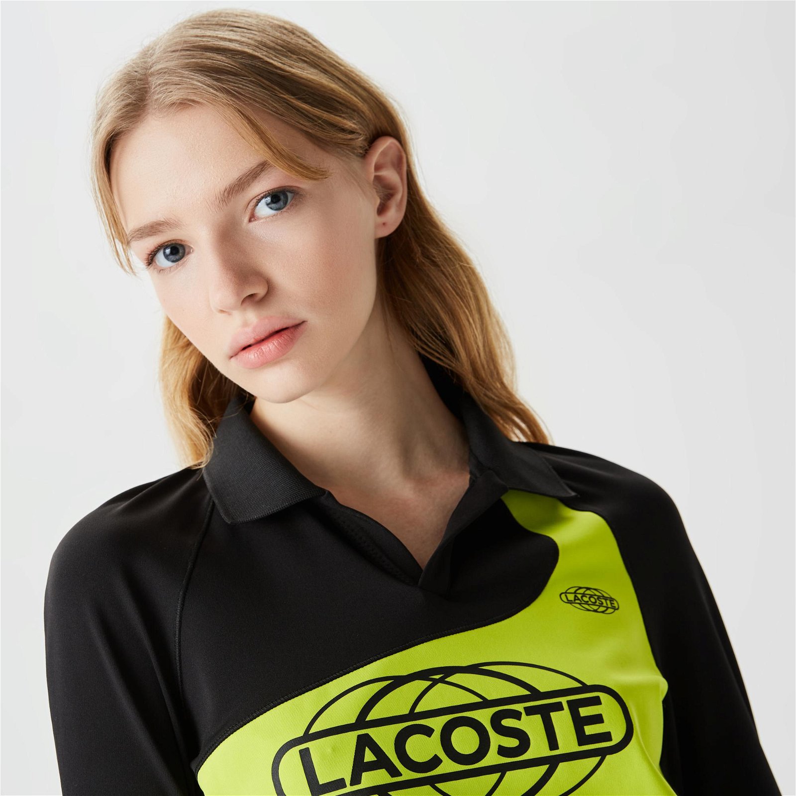 Lacoste Active Kadın Slim Fit Uzun Kollu Baskılı Siyah Polo