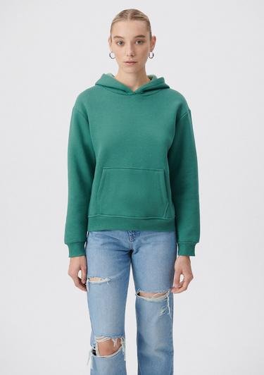  Mavi Kapüşonlu Yeşil Basic Sweatshirt 167299-71870