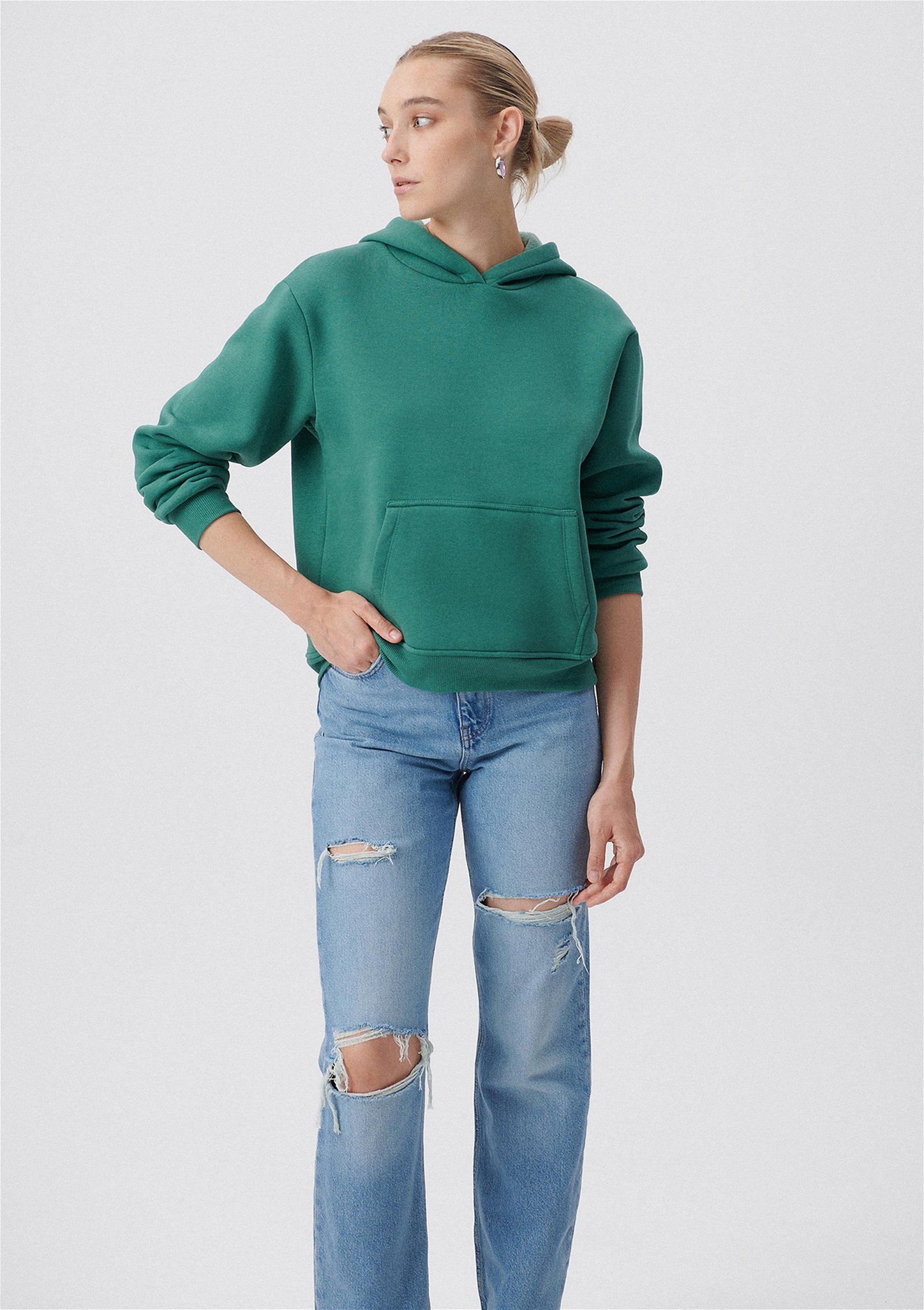 Mavi Kapüşonlu Yeşil Basic Sweatshirt 167299-71870