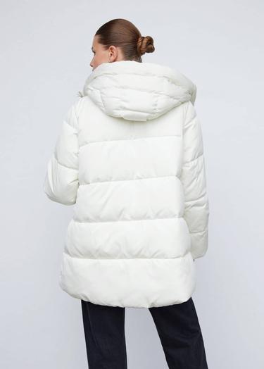  Mango Kadın Kapüşonlu Kapitone Anorak Kırık Beyaz