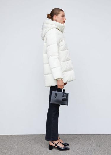  Mango Kadın Kapüşonlu Kapitone Anorak Kırık Beyaz