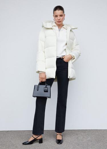 Mango Kadın Kapüşonlu Kapitone Anorak Kırık Beyaz