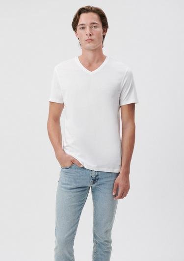  Mavi V Yaka Beyaz Basic Tişört Fitted / Vücuda Oturan Kesim 065586-620