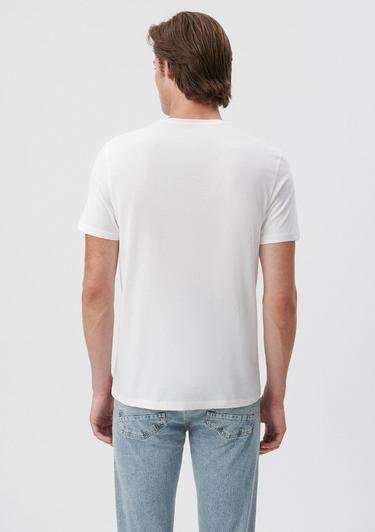  Mavi V Yaka Beyaz Basic Tişört Fitted / Vücuda Oturan Kesim 065586-620