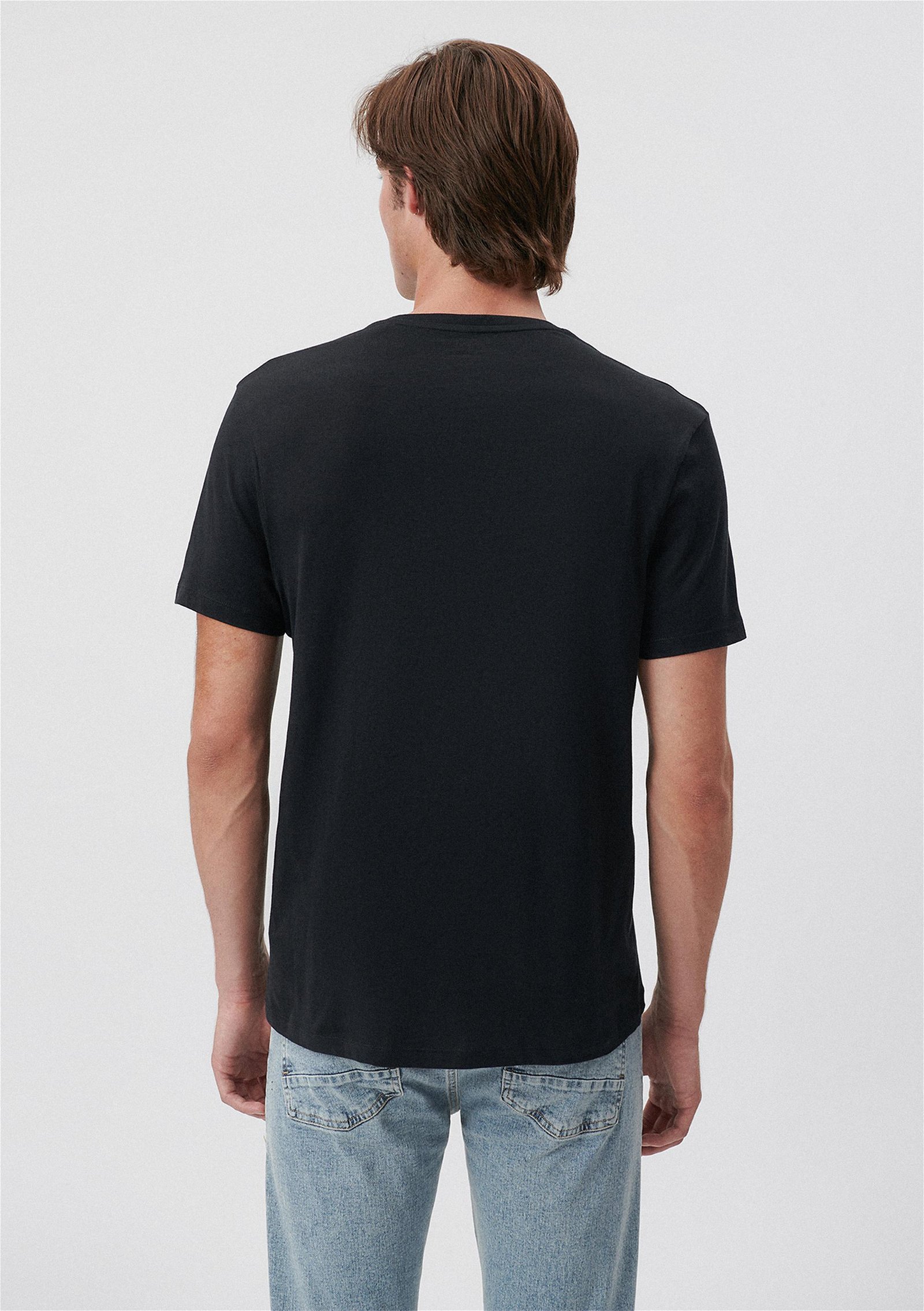 Mavi V Yaka Siyah Basic Tişört Slim Fit / Dar Kesim 065586-900