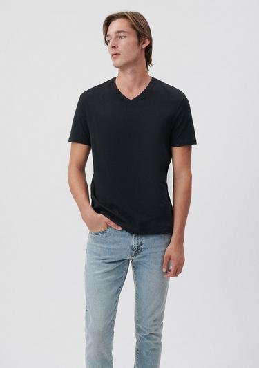  Mavi V Yaka Siyah Basic Tişört Slim Fit / Dar Kesim 065586-900