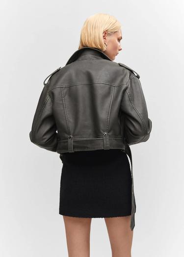  Mango Kadın Eskitilmiş Görünümlü Biker Ceket Siyah