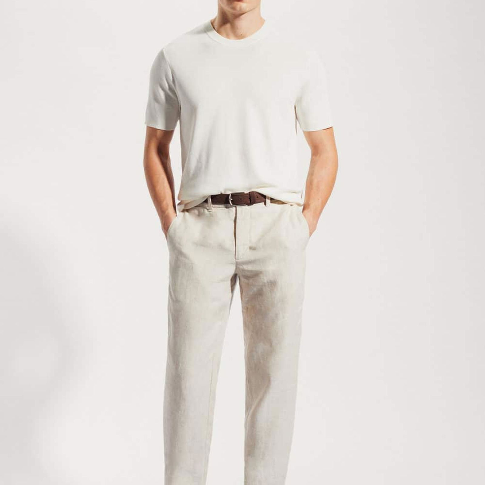 Mango Erkek Slim Fit %100 Keten Pantolon Ekru