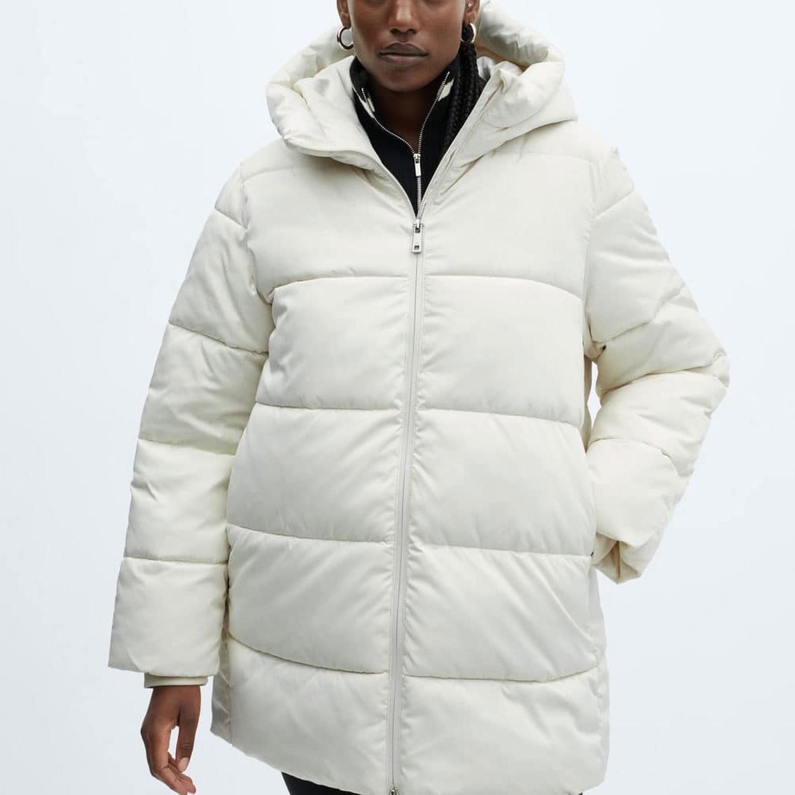 Mango Kadın Kapüşonlu Kapitone Anorak Kırık Beyaz