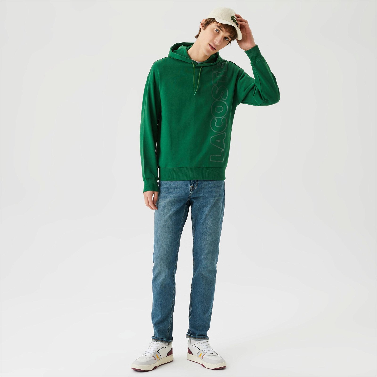 Lacoste Unisex Relax Fit Kapüşonlu Baskılı Yeşil Sweatshirt