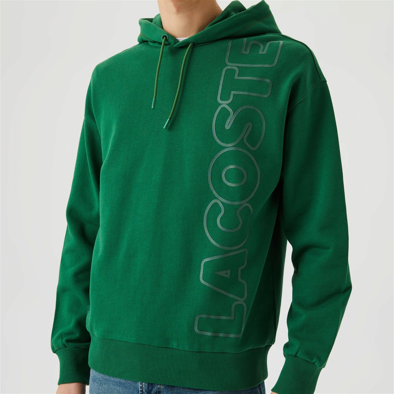 Lacoste Unisex Relax Fit Kapüşonlu Baskılı Yeşil Sweatshirt