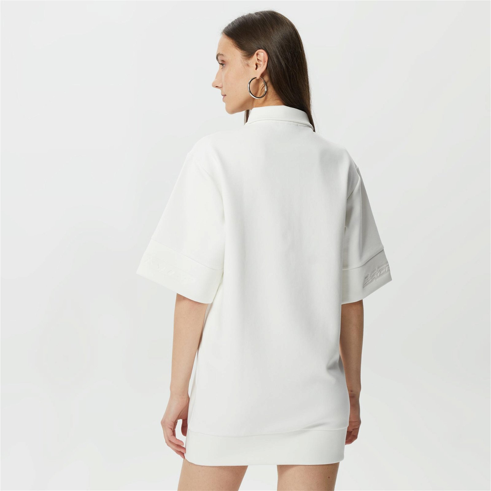 Lacoste Kadın Loose Fit Kısa Kollu Polo Yaka Beyaz Elbise