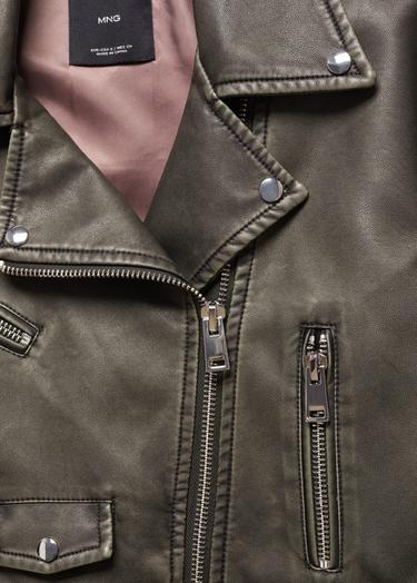  Mango Kadın Eskitilmiş Görünümlü Biker Ceket Siyah