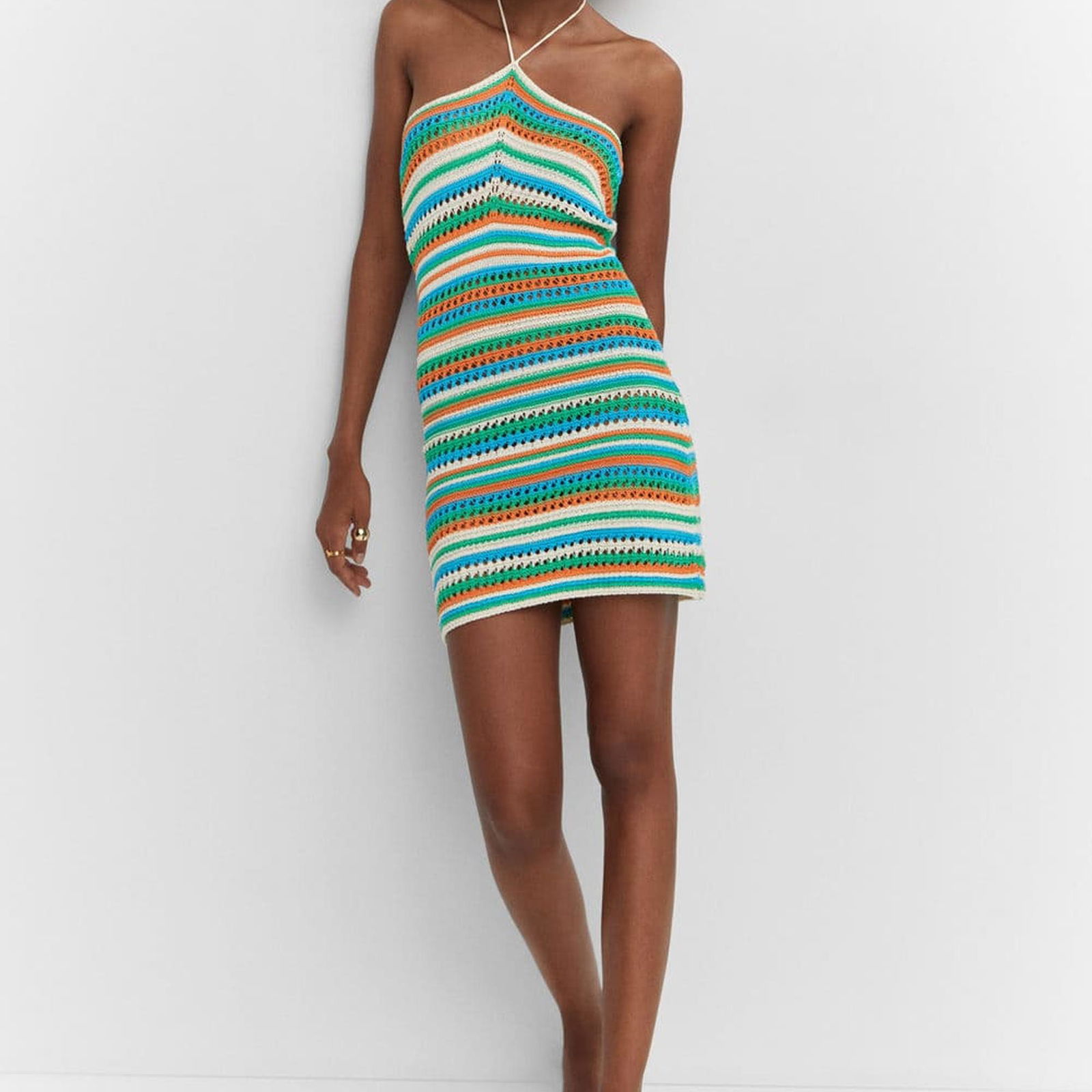Mango Kadın Halter Yaka Dantel Elbise Pastel Yeşil