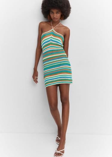  Mango Kadın Halter Yaka Dantel Elbise Pastel Yeşil