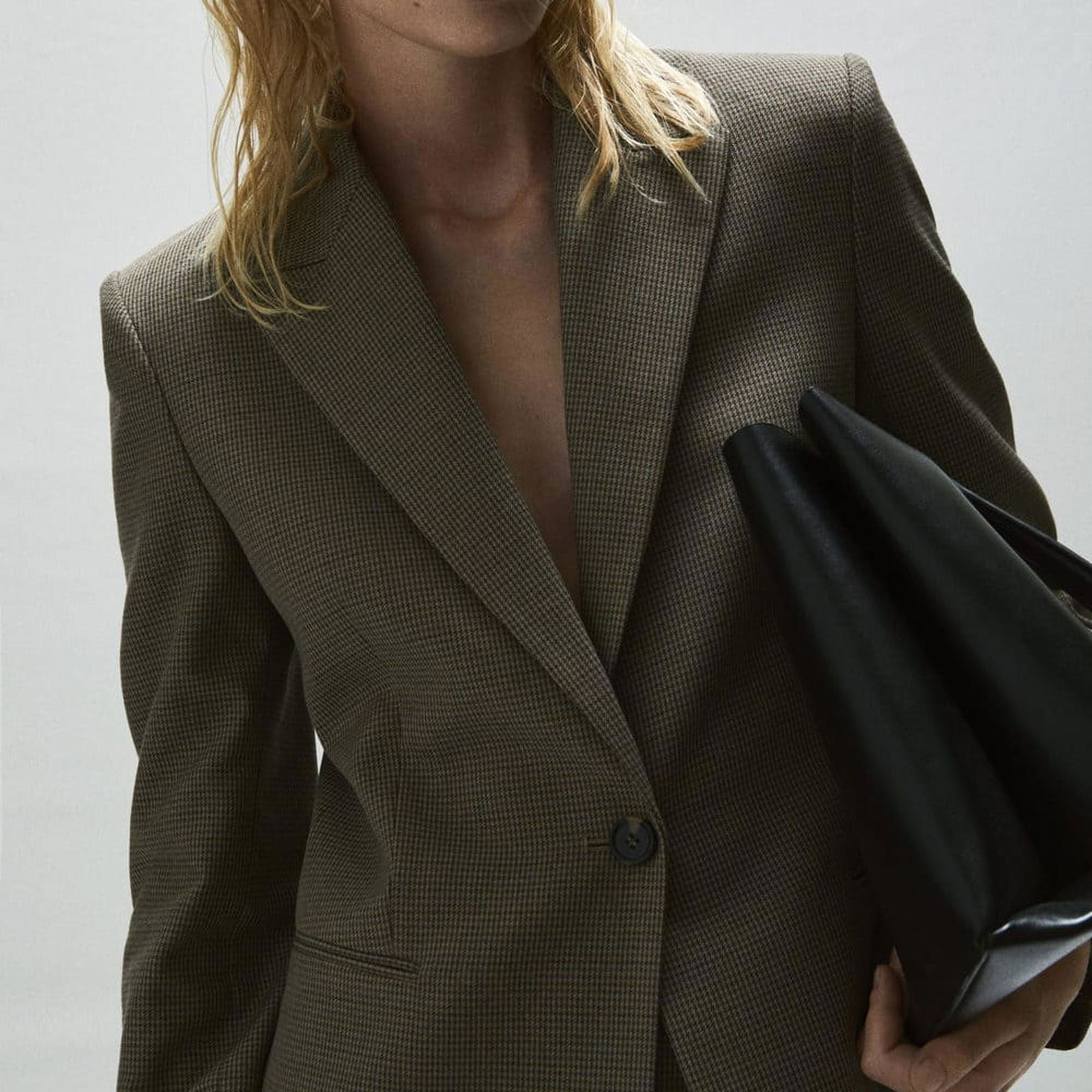 Mango Kadın Kazayağı Desenli Yün Blazer Ceket Kahverengi