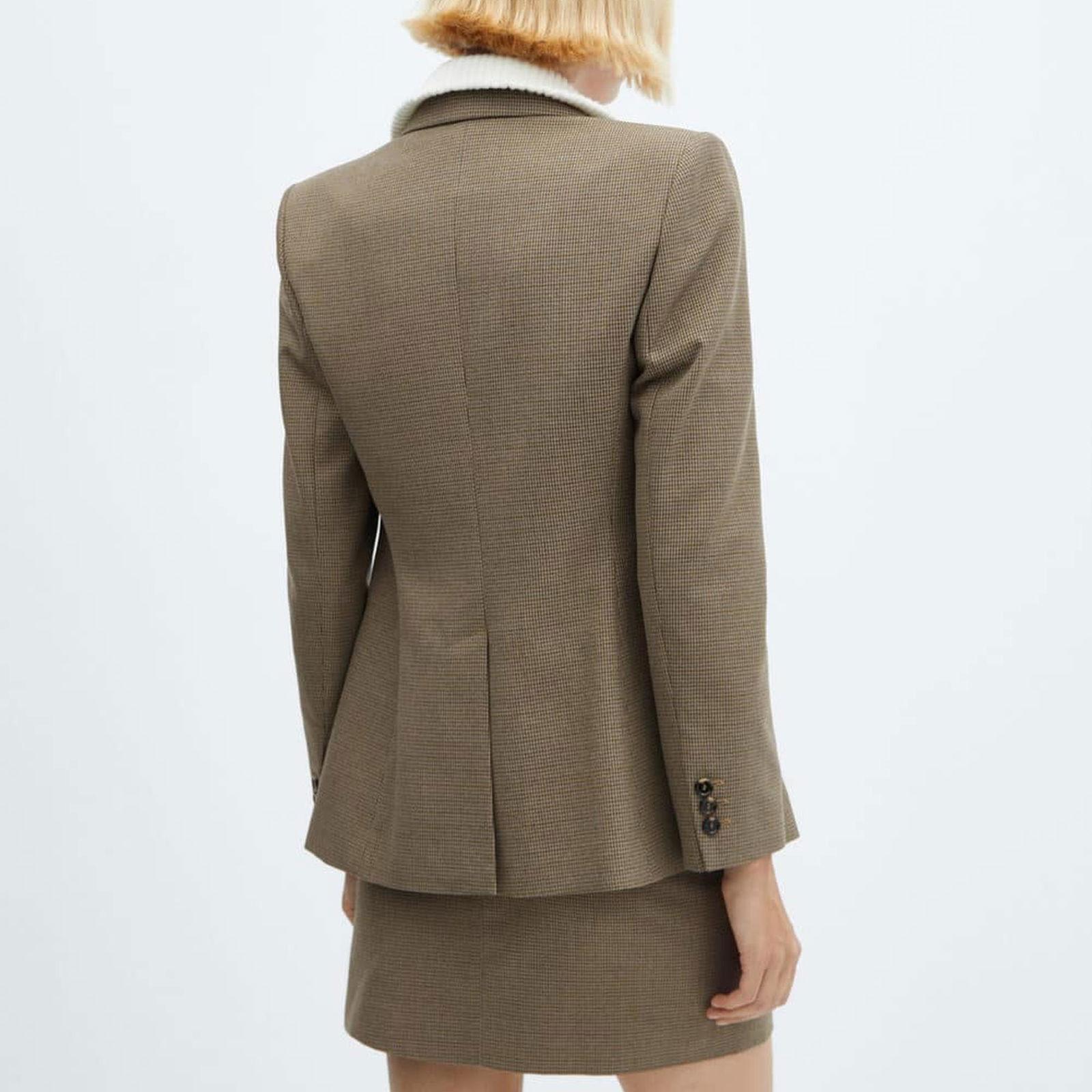 Mango Kadın Kazayağı Desenli Yün Blazer Ceket Kahverengi