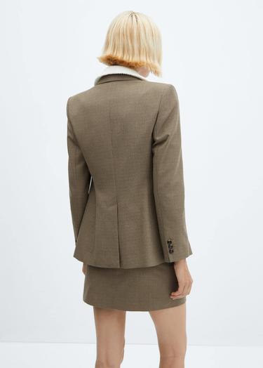  Mango Kadın Kazayağı Desenli Yün Blazer Ceket Kahverengi