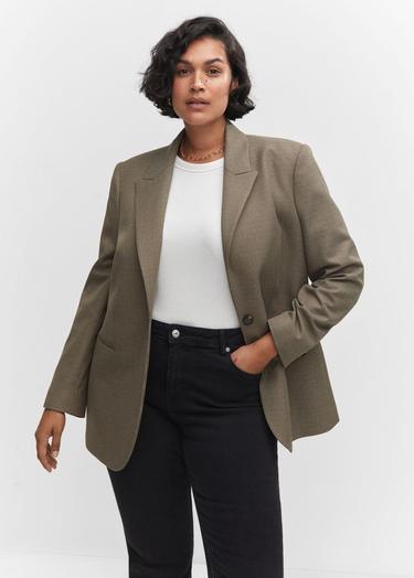  Mango Kadın Kazayağı Desenli Yün Blazer Ceket Kahverengi