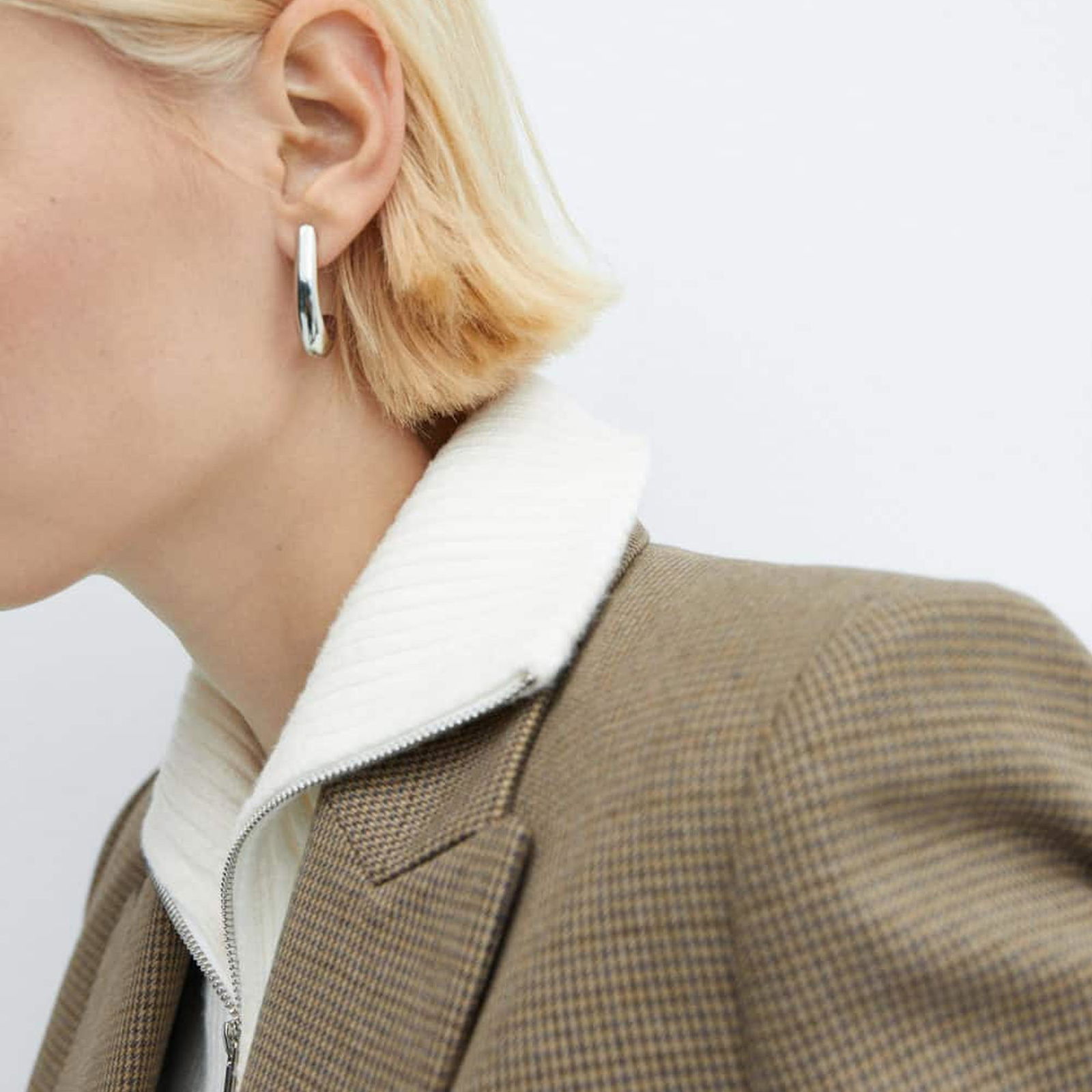 Mango Kadın Kazayağı Desenli Yün Blazer Ceket Kahverengi