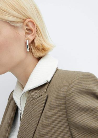  Mango Kadın Kazayağı Desenli Yün Blazer Ceket Kahverengi