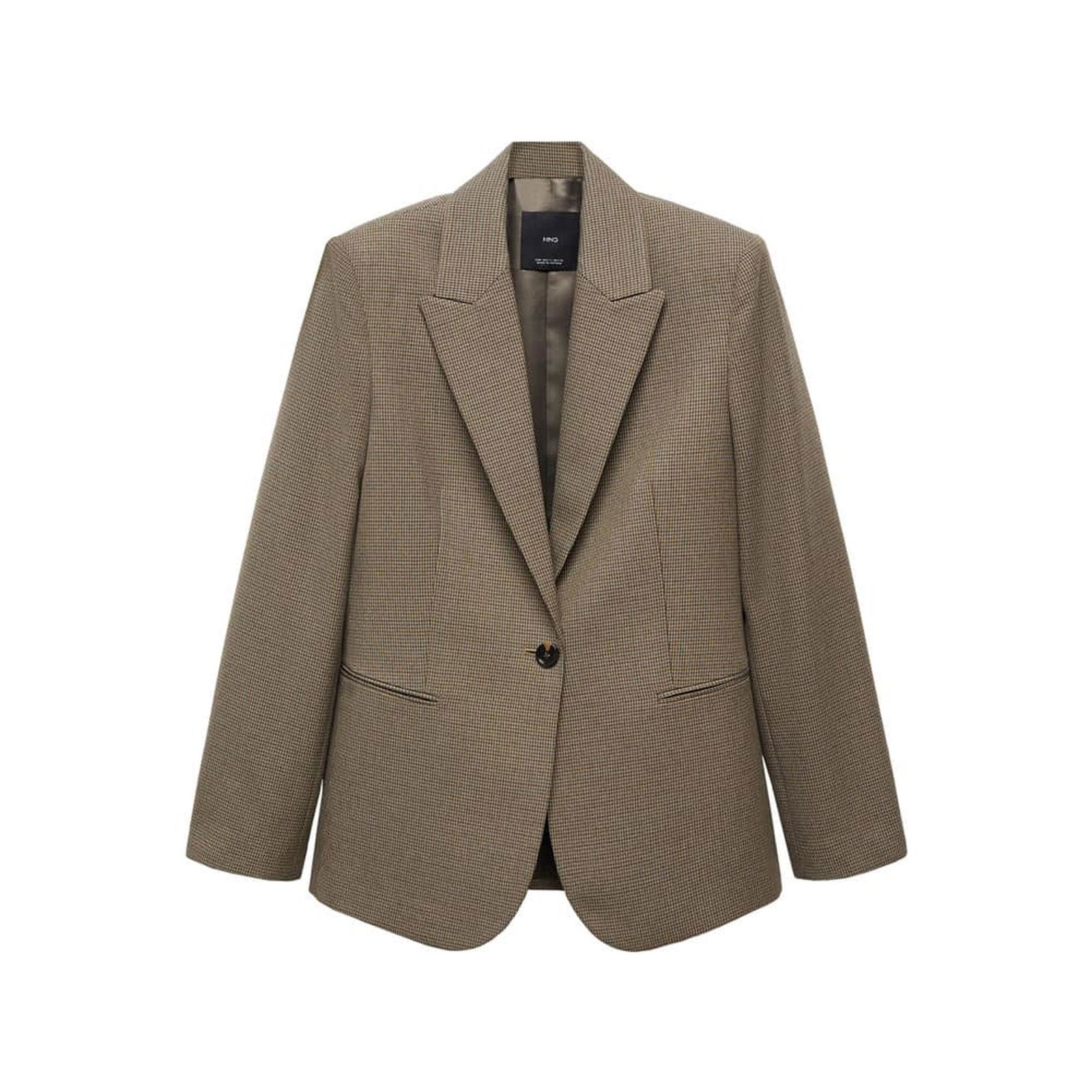 Mango Kadın Kazayağı Desenli Yün Blazer Ceket Kahverengi