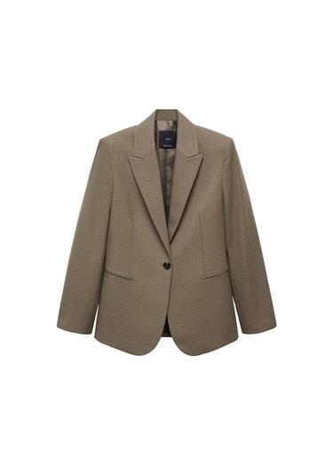  Mango Kadın Kazayağı Desenli Yün Blazer Ceket Kahverengi