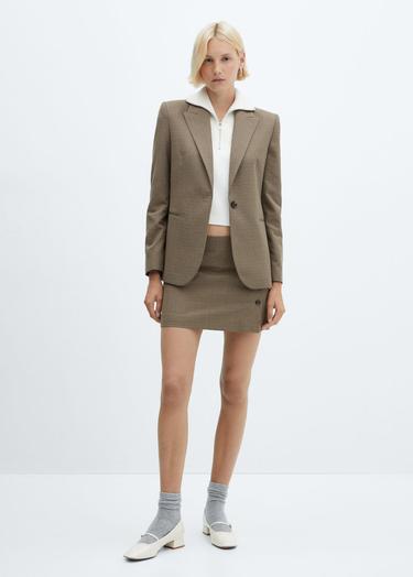  Mango Kadın Kazayağı Desenli Yün Blazer Ceket Kahverengi