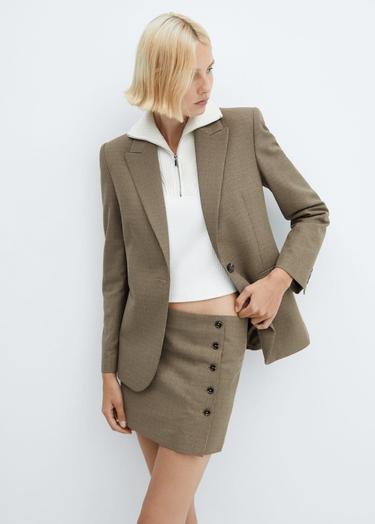  Mango Kadın Kazayağı Desenli Yün Blazer Ceket Kahverengi