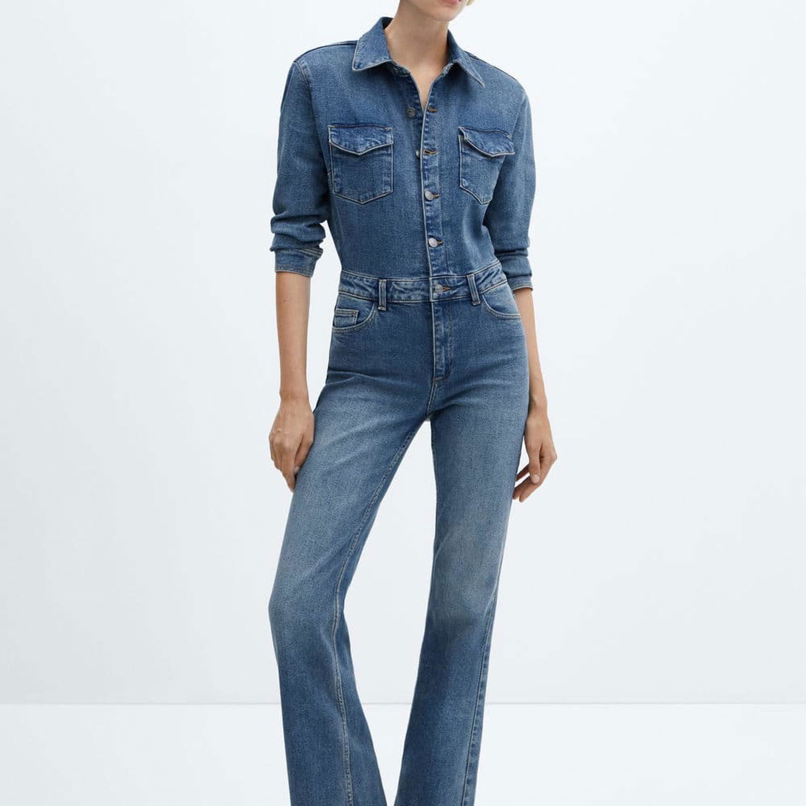 Mango Kadın Uzun Denim Tulum Orta Vintage Mavi