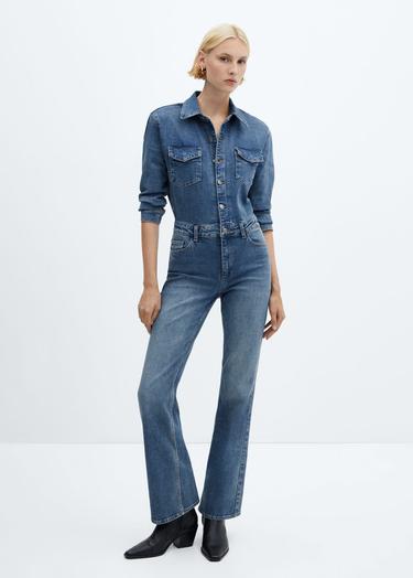  Mango Kadın Uzun Denim Tulum Orta Vintage Mavi