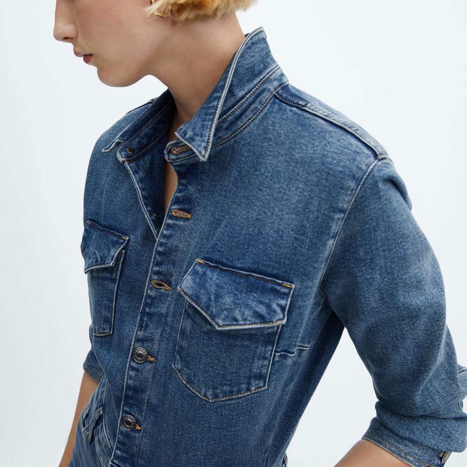 Mango Kadın Uzun Denim Tulum Orta Vintage Mavi