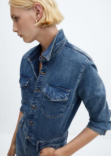  Mango Kadın Uzun Denim Tulum Orta Vintage Mavi